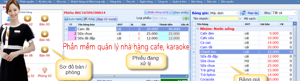Phần mềm quản lý nhà hàng, cafe, bi da, karaoke