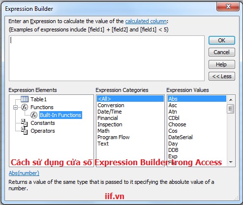 Cách sử dụng cửa số expression trong access