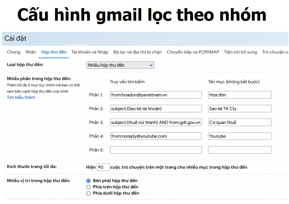Cách phân loại gmail